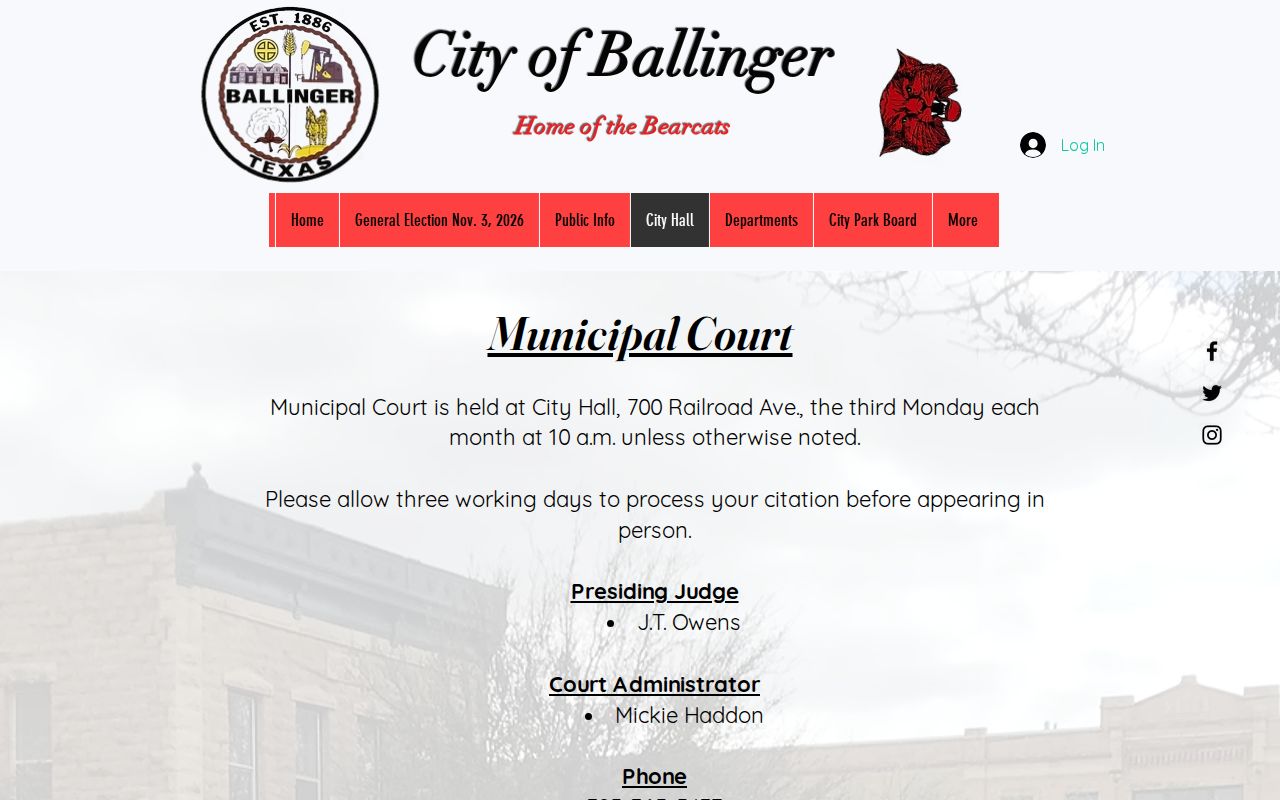 Runnels County Ballinger warrant records court setting and contact