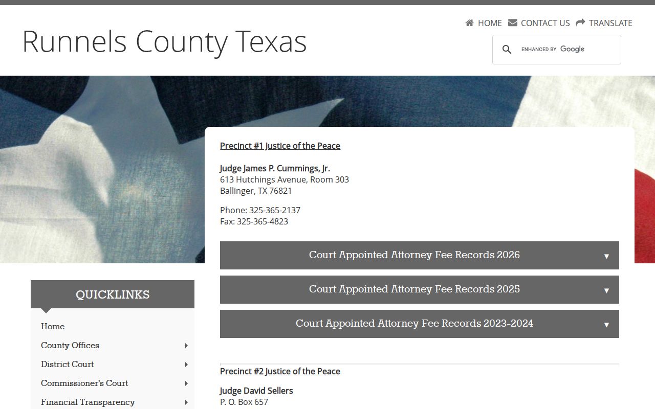 Runnels County warrant check contacts for JP courts