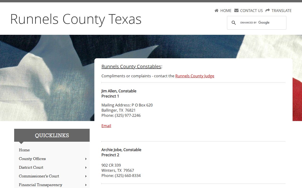 Runnels County outstanding warrant service contacts