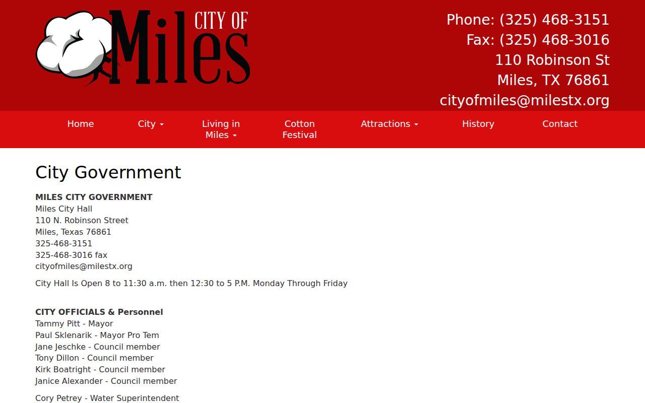 Runnels County Miles warrant court clerk and police contact blocks