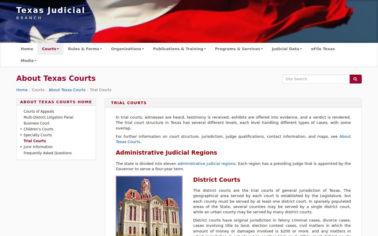Texas court structure for locating Runnels County warrant records