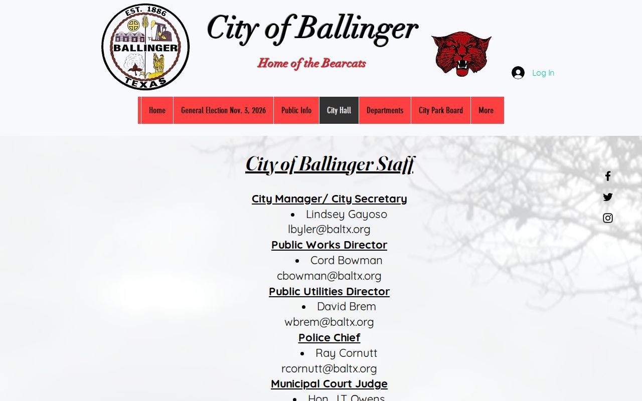 Runnels County Ballinger warrant court and city staff contact