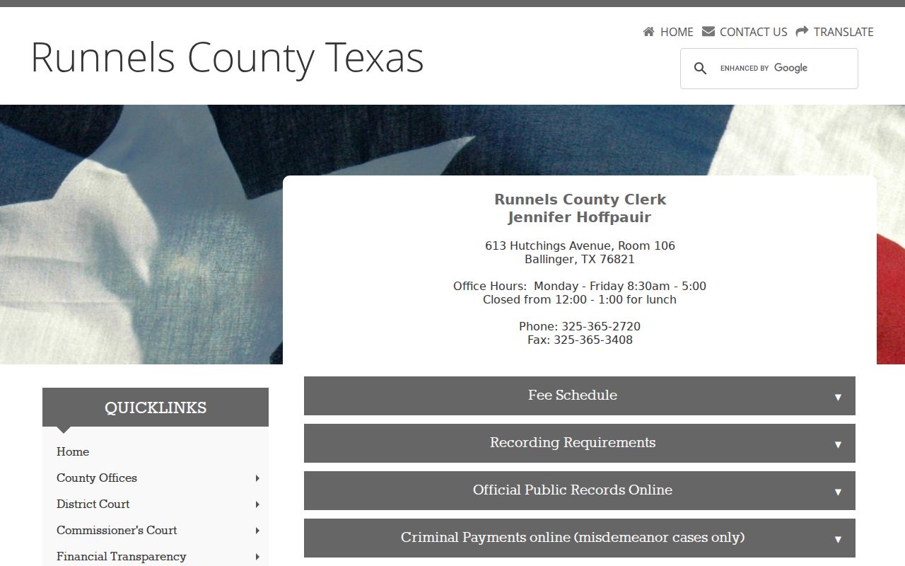 Runnels County bench warrant routing and misdemeanor payment notice