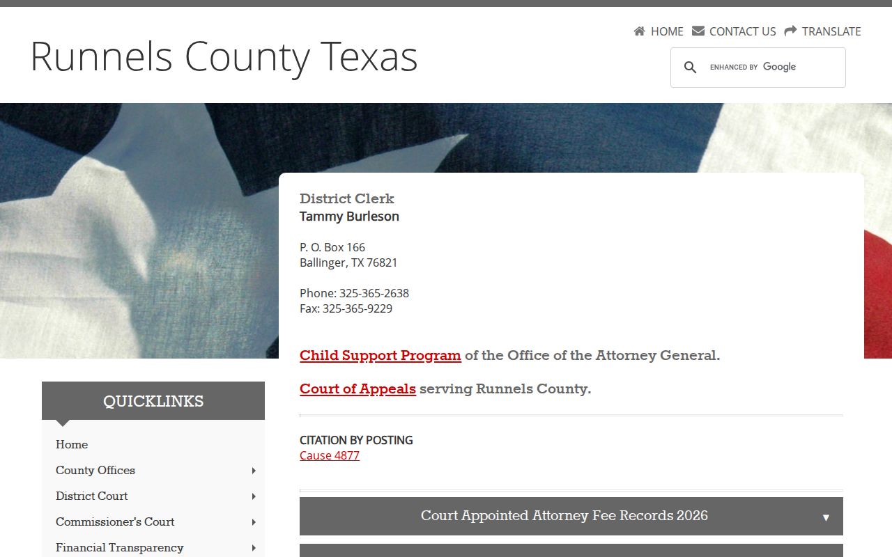Runnels County arrest warrant court and clerk contact route